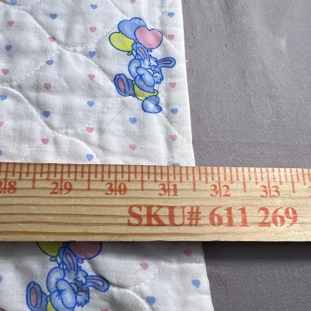 Vintage Quilted Baby Blanket Bunny Heart Balloons Polka Dot Reversible 20x30